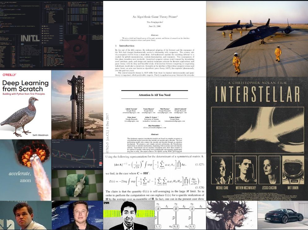 Collage of code, physics, aerospace, and algorithmic game theory notes