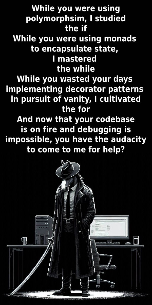 Pixel-art wizard describing a codebase on fire