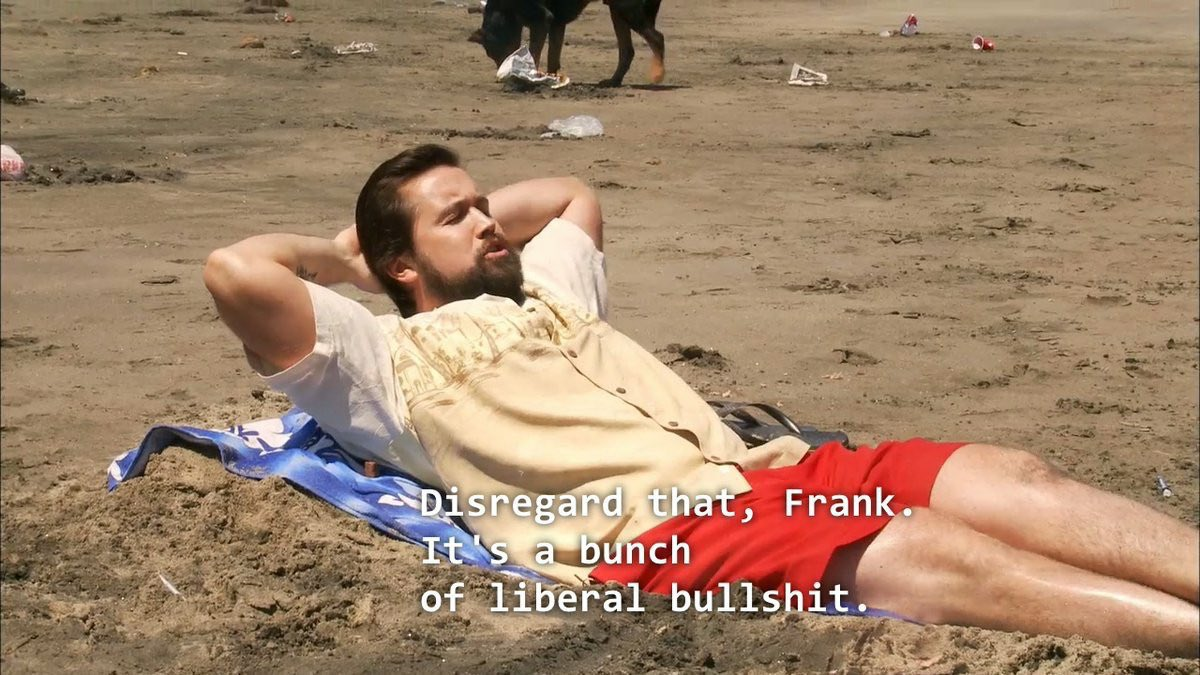 A beach scene captioned with disregard for a bunch of liberal bullshit