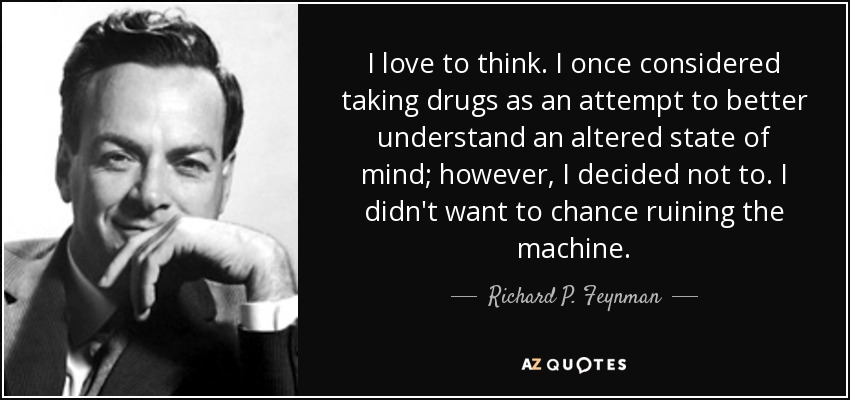 Richard Feynman portrait beside a quote about not ruining the machine