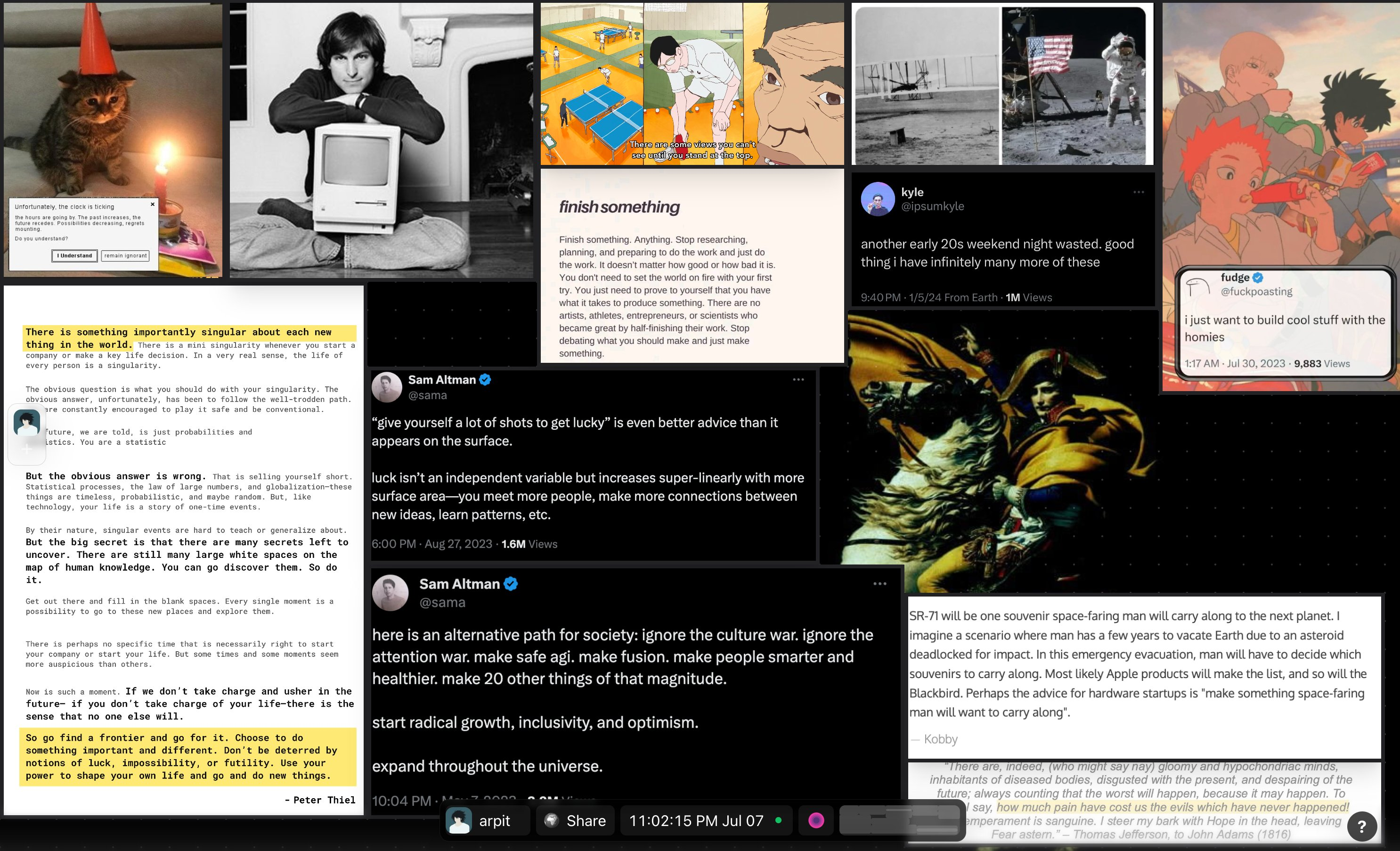 A collage of images, writing, and ideas about filling the frontier