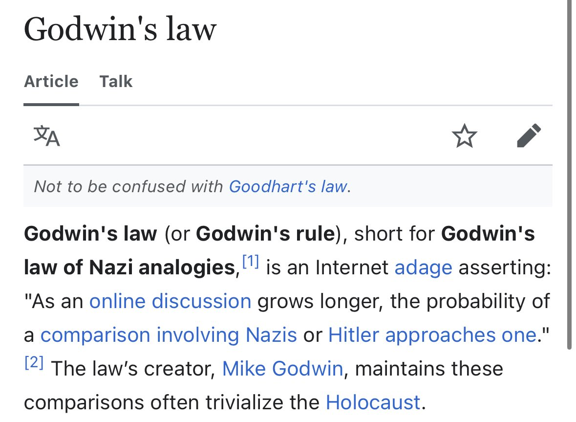 A reference page explaining Godwin’s law