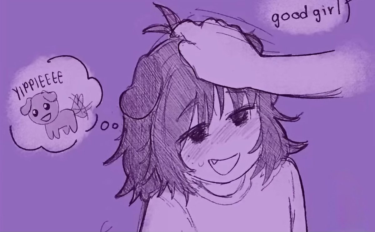 Purple-toned hand-drawn character with a good girl note