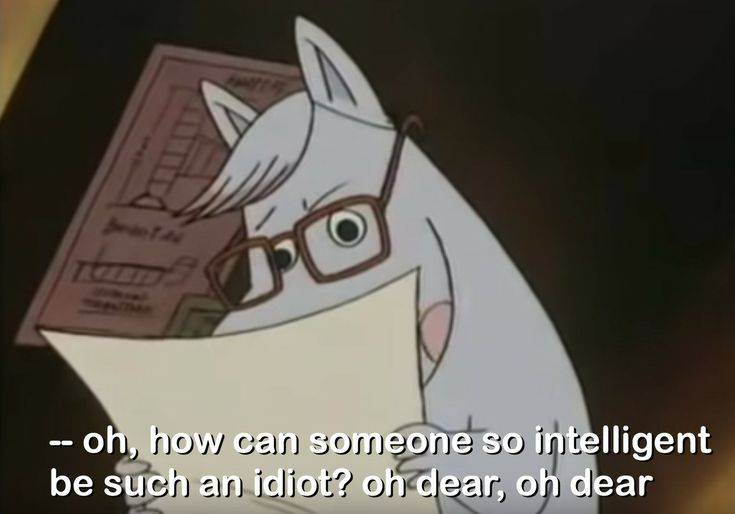 Animated white horse reading a note about intelligence and foolishness