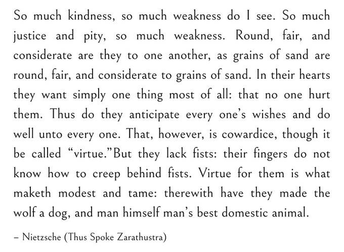 Passage from Thus Spoke Zarathustra about kindness and weakness