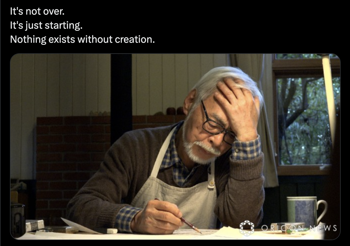 Illustration of an older artist with the words it’s not over