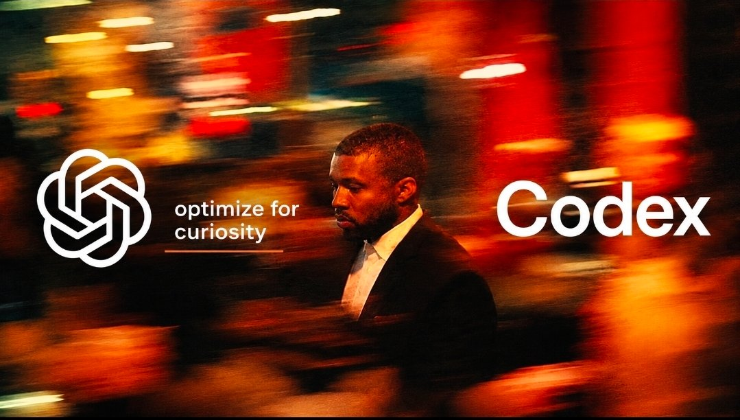 Codex image saying optimize for curiosity beside a person in motion