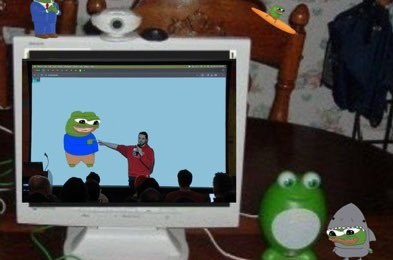 A computer screen showing a frog presentation to a small audience