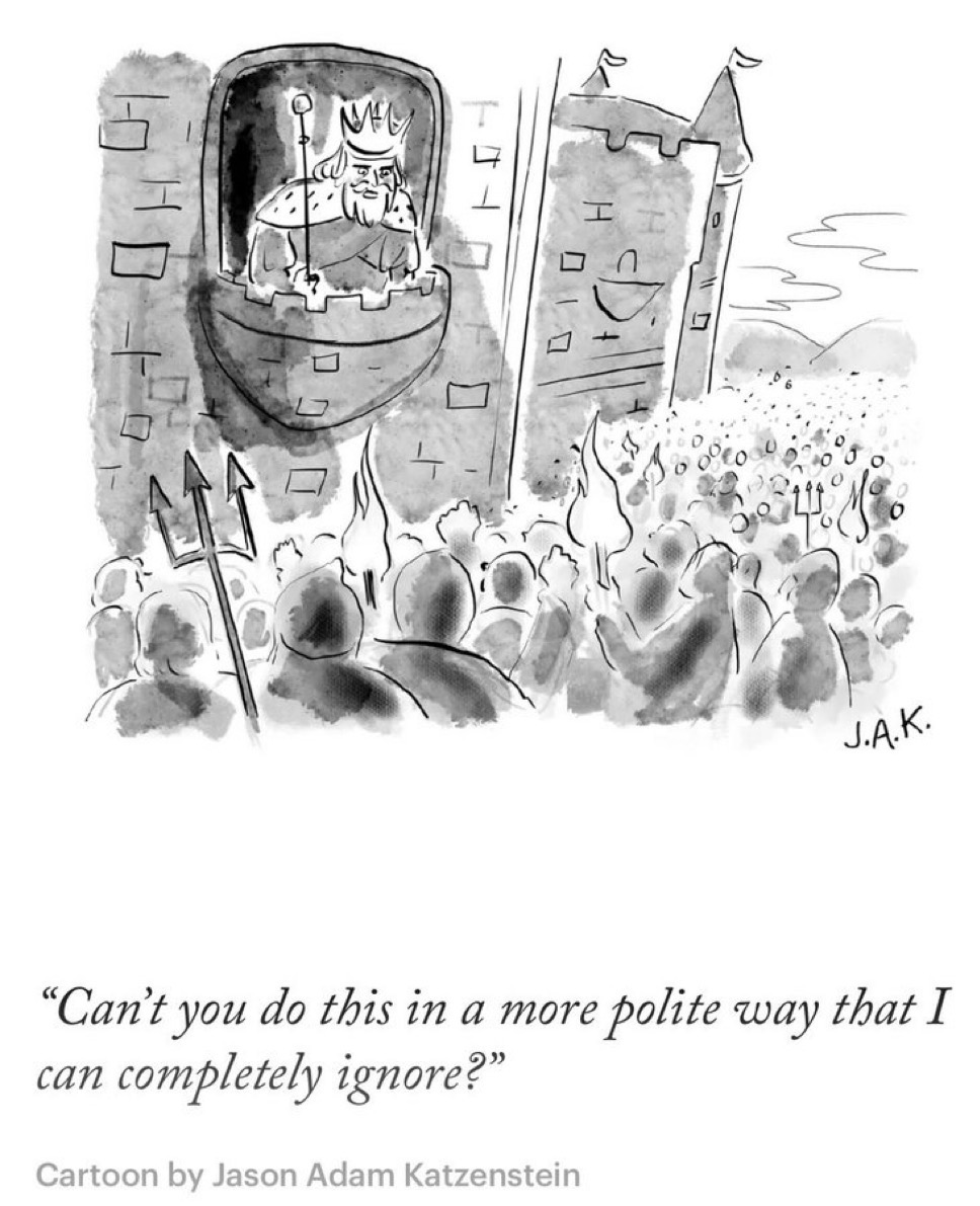 Cartoon about asking for protest in a more polite way