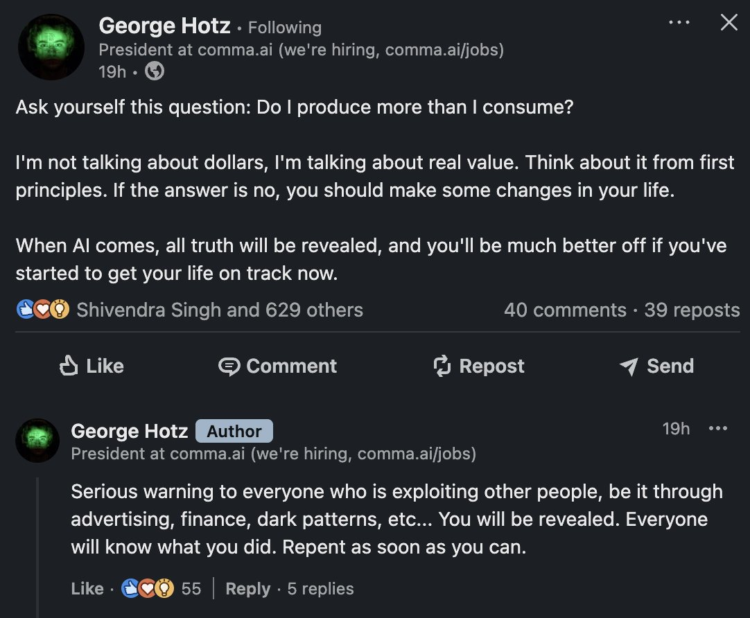A dark post asking whether you produce more than you consume