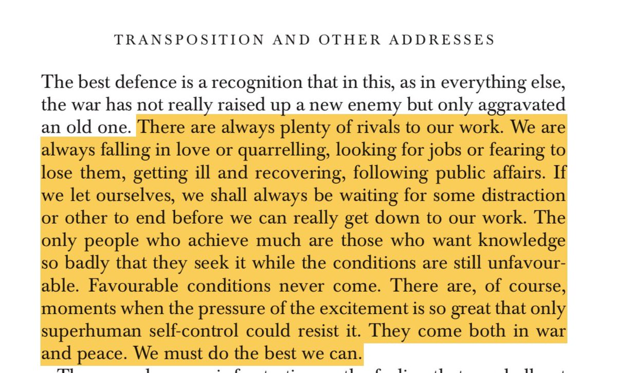 A highlighted passage about rivals, distractions, and getting down to work