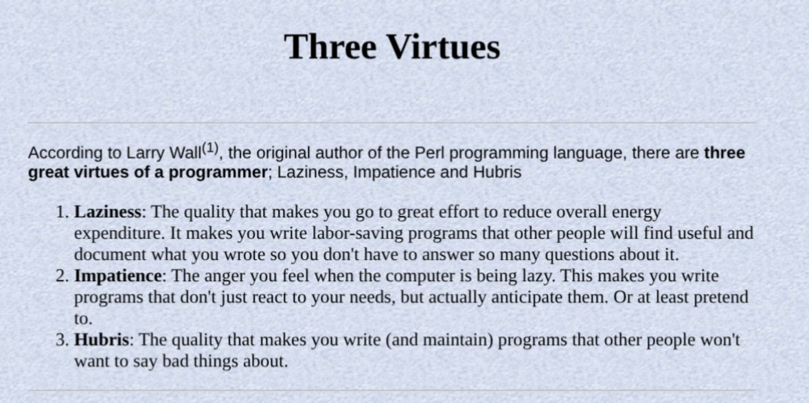 A page describing the three virtues of a programmer